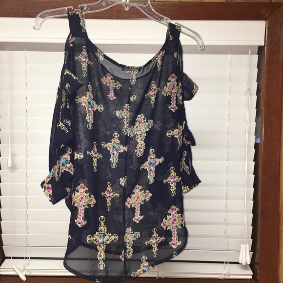 Jun & Min Cold Shoulder Blouse - Picture 4 of 5